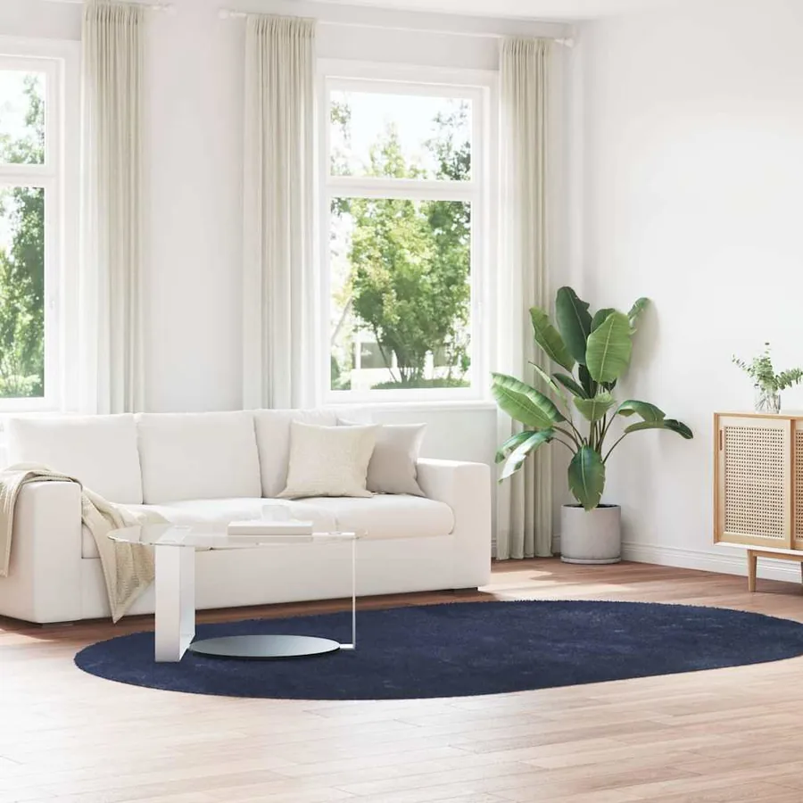 Tapis shaggy à poils longs NAVARRA bleu marine 300x200 cm