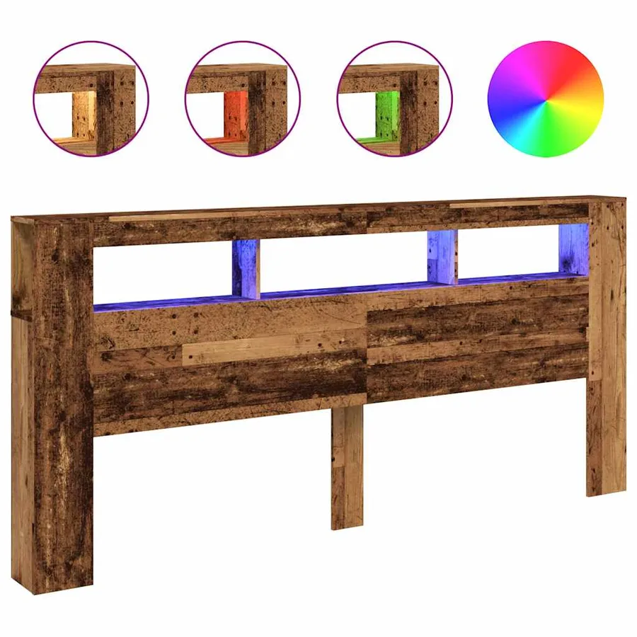 Tête de lit à LED vieux bois 220x18,5x103,5cm bois d'ingénierie - 2