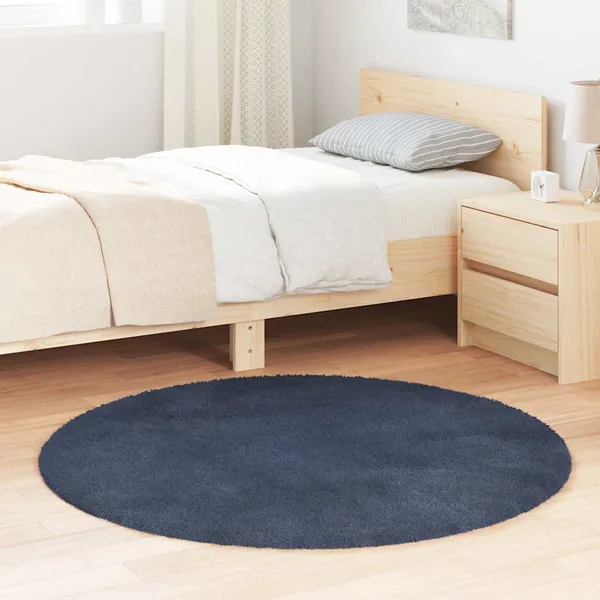 Tapis shaggy à poils longs NAVARRA bleu marine 120x120 cm