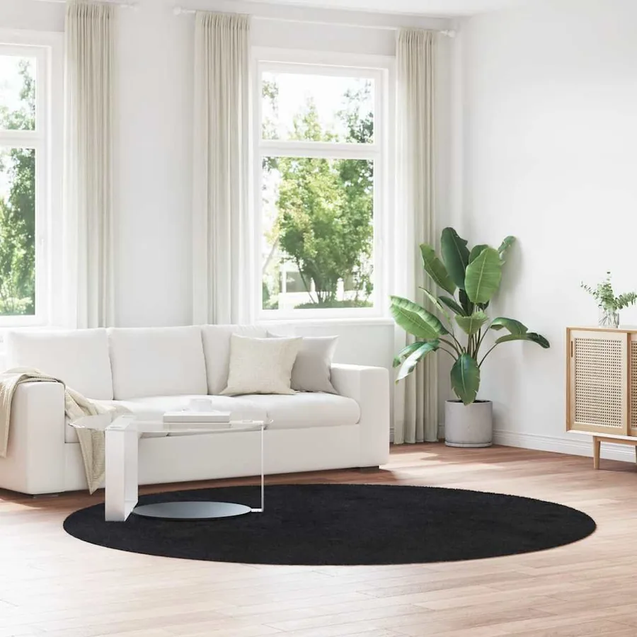Tapis shaggy à poils longs NAVARRA noir 240x240 cm polyester