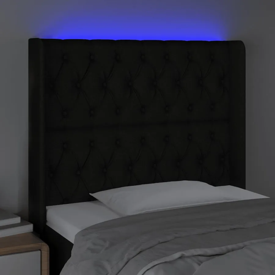 Tête de lit à LED Noir 103x16x118/128 cm Tissu - 4