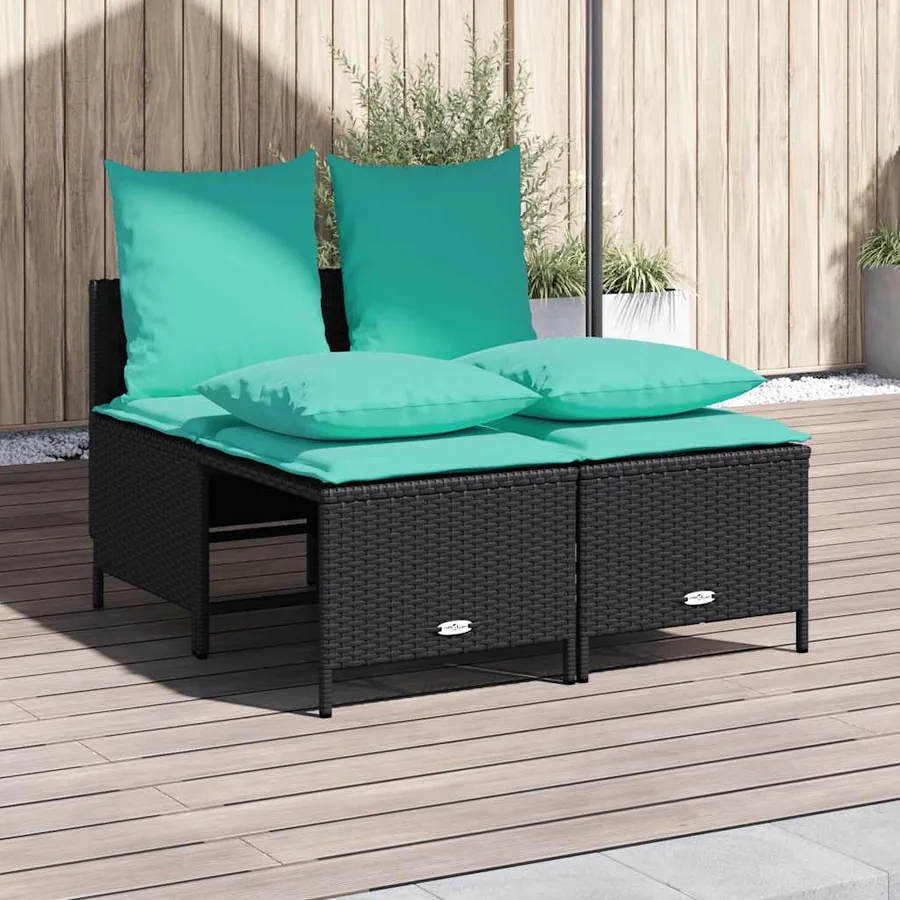 Ensemble de canapé de jardin 4 pcs avec coussins noir résine tressée