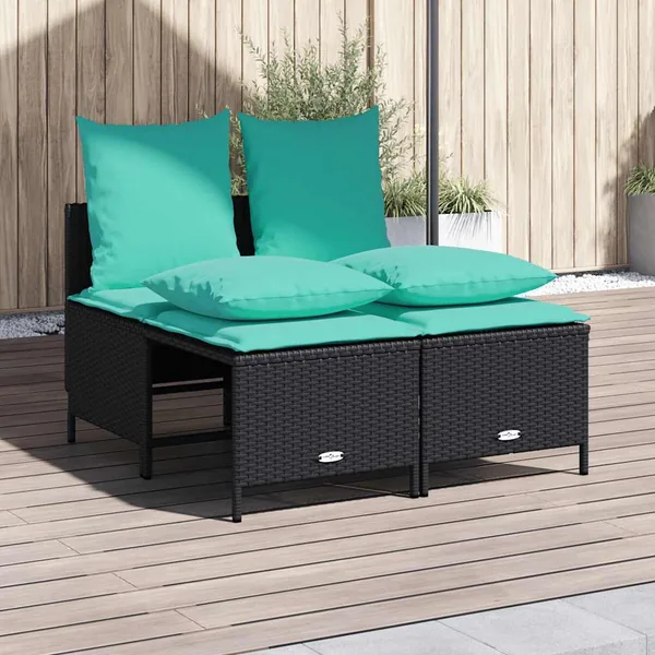 Ensemble de canapé de jardin 4 pcs avec coussins noir résine tressée