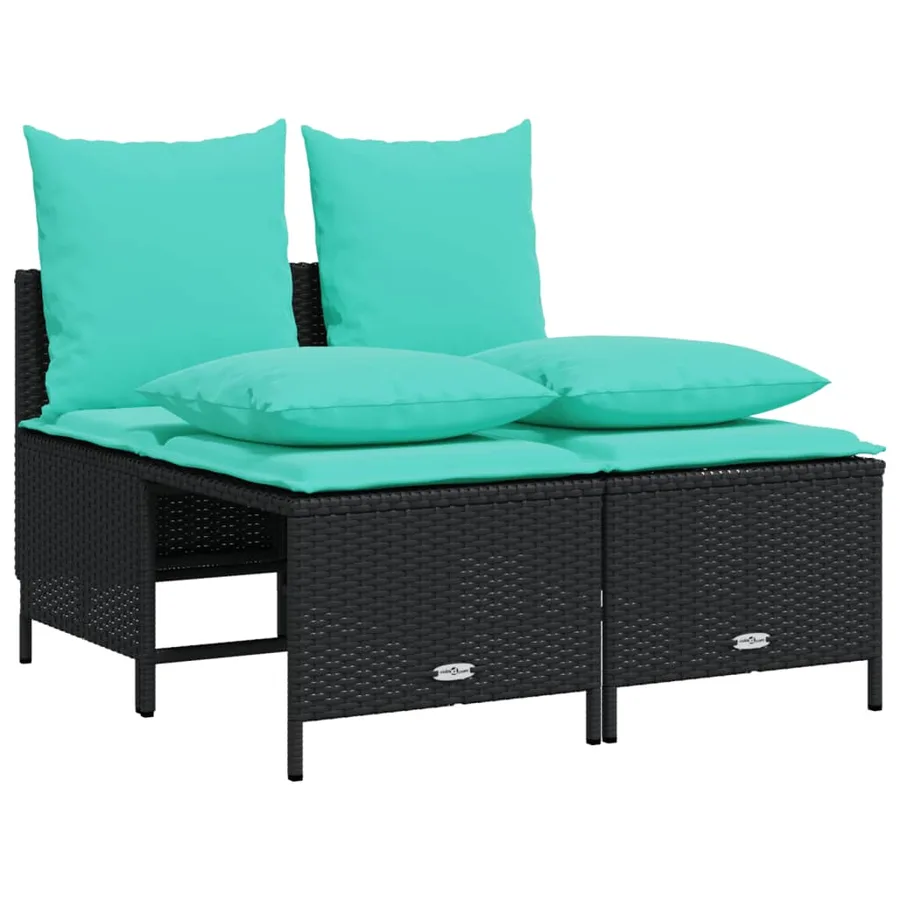 Ensemble de canapé de jardin 4 pcs avec coussins noir résine tressée - 2