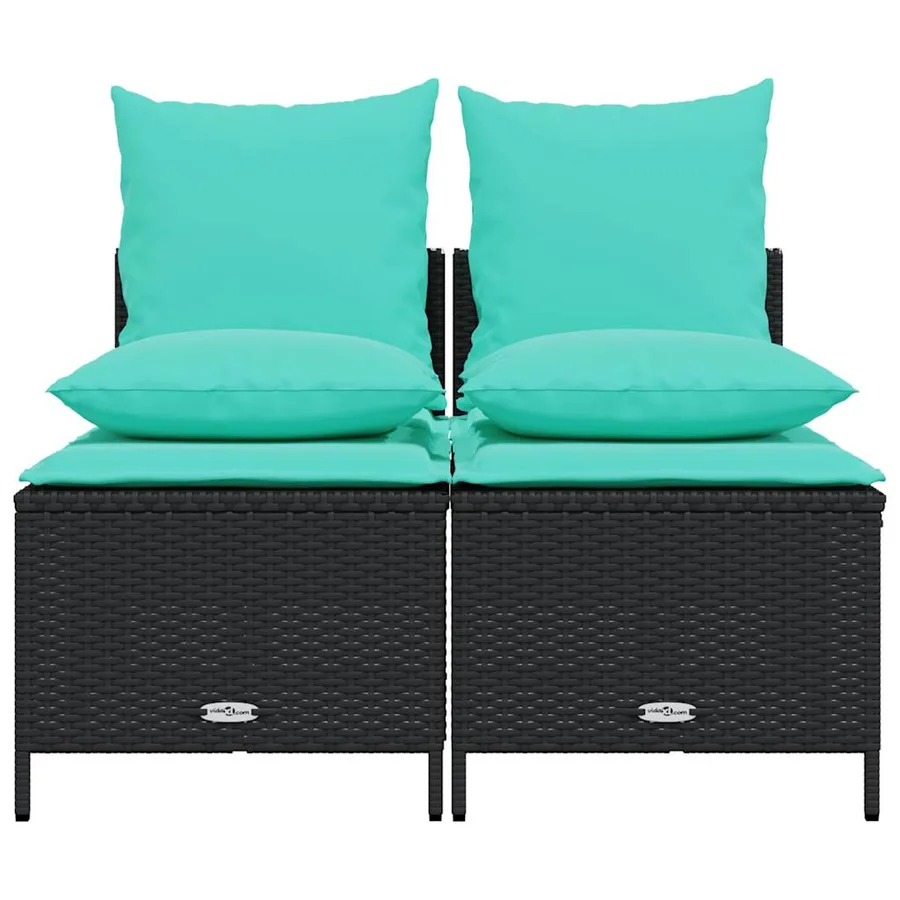 Ensemble de canapé de jardin 4 pcs avec coussins noir résine tressée - 3