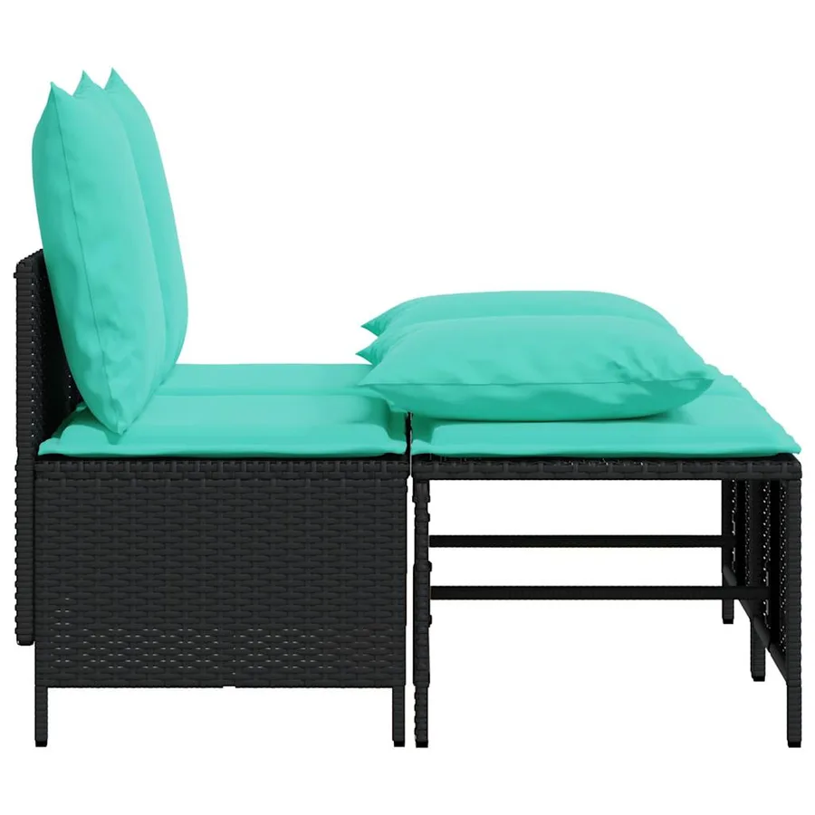 Ensemble de canapé de jardin 4 pcs avec coussins noir résine tressée - 4