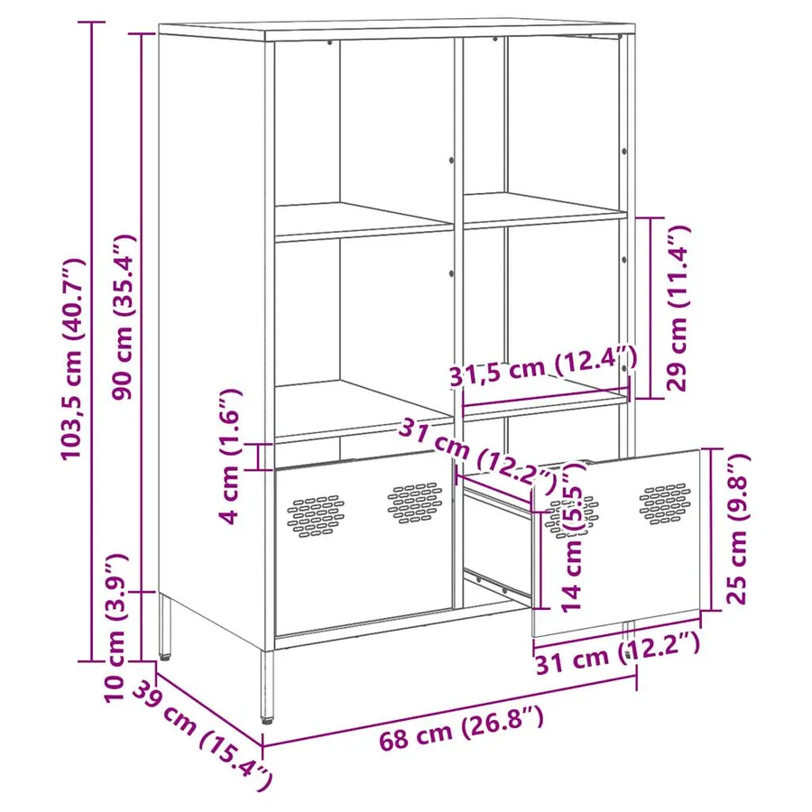 Buffet haut jaune moutarde 68x39x103,5 cm acier - 13