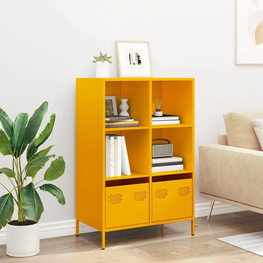 Buffet haut jaune moutarde 68x39x103,5 cm acier - 3
