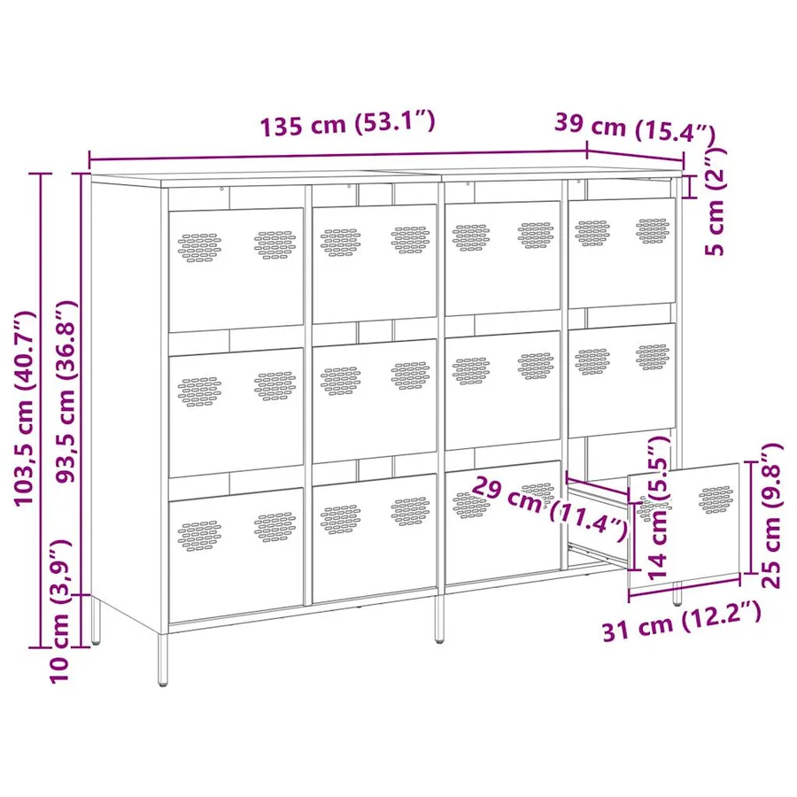 Buffet anthracite 135x39x103,5 cm acier laminé à froid - 13