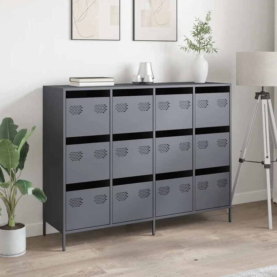 Buffet anthracite 135x39x103,5 cm acier laminé à froid - 3