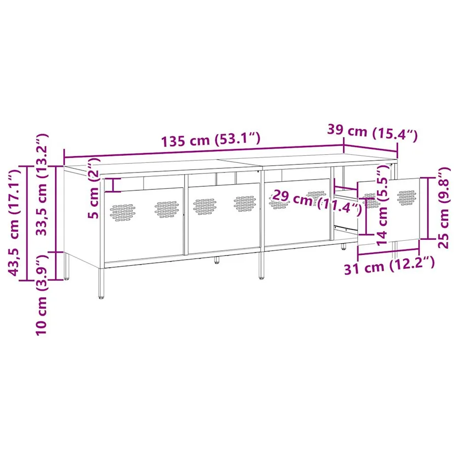 Meuble TV jaune moutarde 135x39x43,5 cm acier laminé à froid - 12