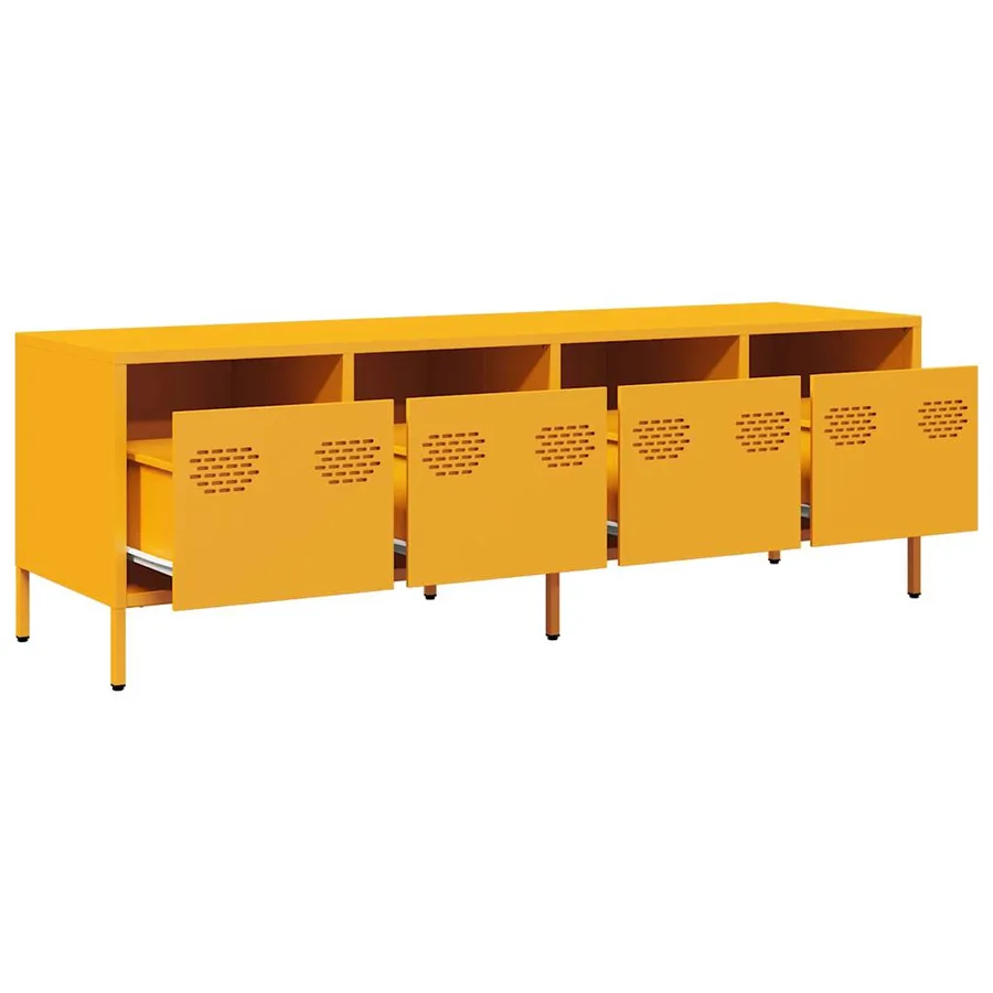 Meuble TV jaune moutarde 135x39x43,5 cm acier laminé à froid - 5