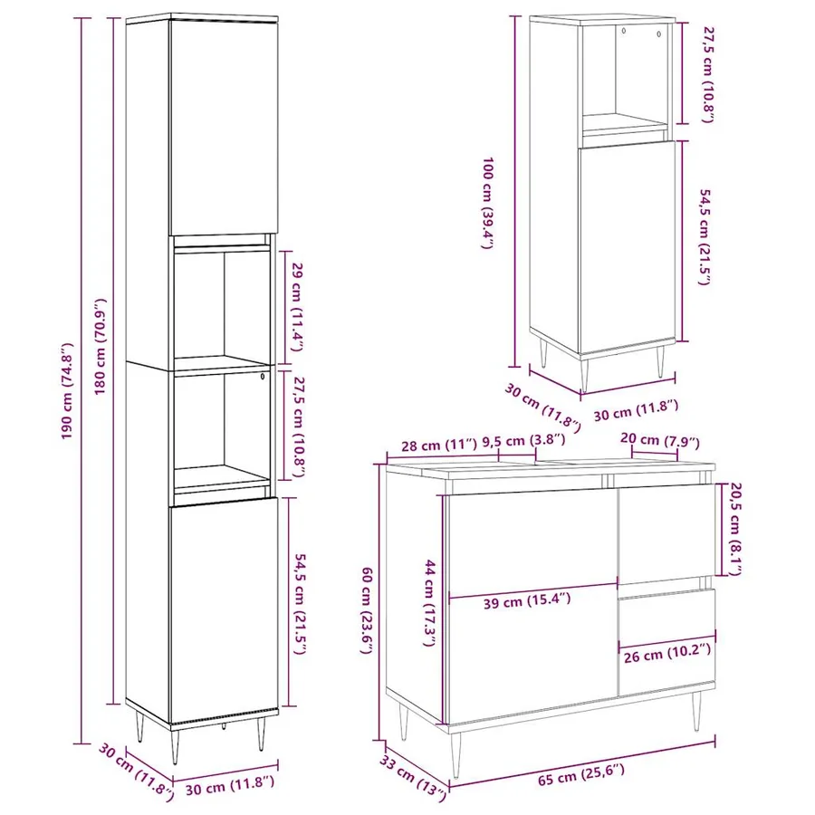 Ensemble de meubles de salle de bain 3 pcs gris béton - 11