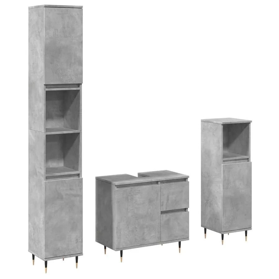 Ensemble de meubles de salle de bain 3 pcs gris béton - 2