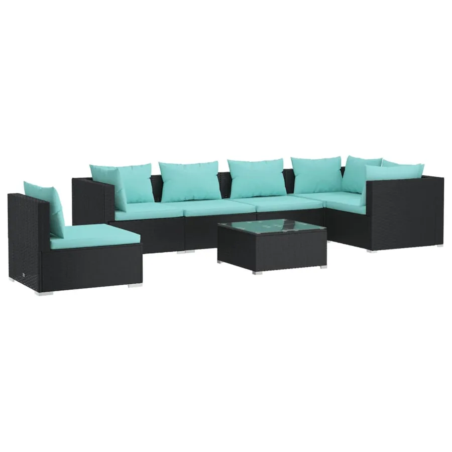 Salon de jardin 7 pcs avec coussins Résine tressée Noir - 2