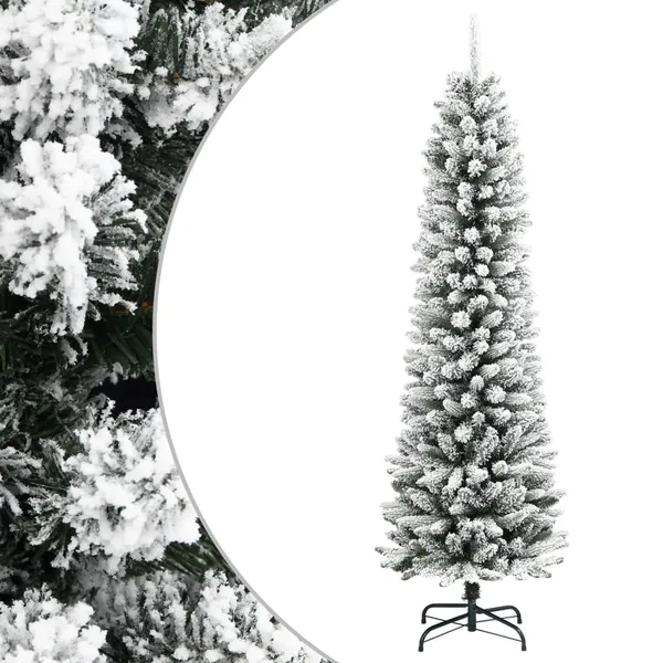 Sapin de Noël artificiel mince avec neige floquée 210 cm PVC/PE
