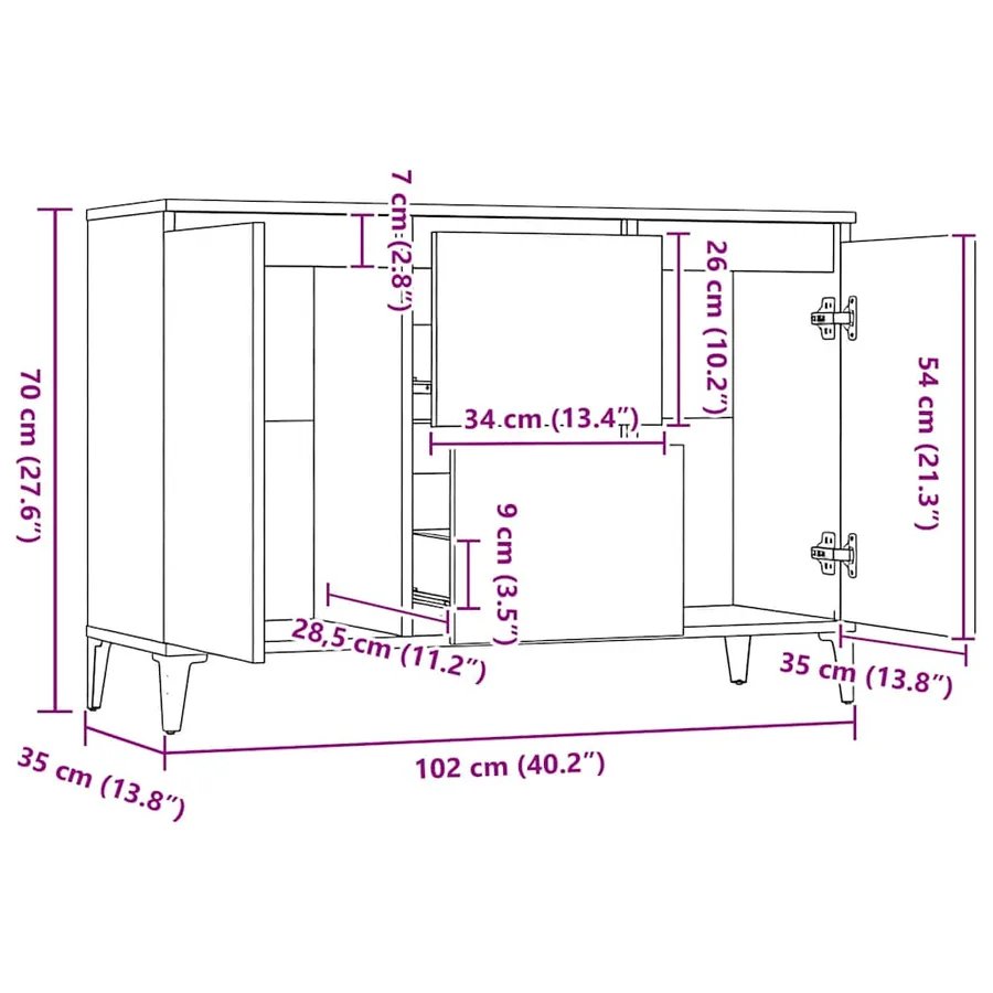 Buffet Sonoma gris 102x35x70 cm Bois d'ingénierie - 8