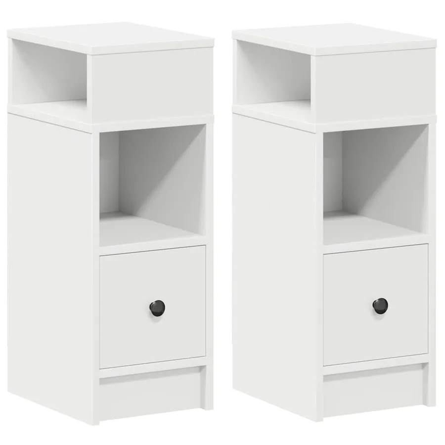 Tables de chevet 2 pcs avec tiroir blanc 25x31x66 cm - 2