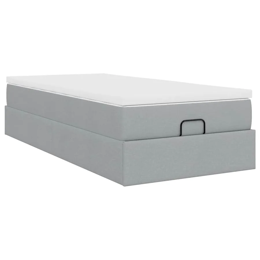 Cadre de lit ottoman et matelas gris clair 100x200 cm tissu - 10
