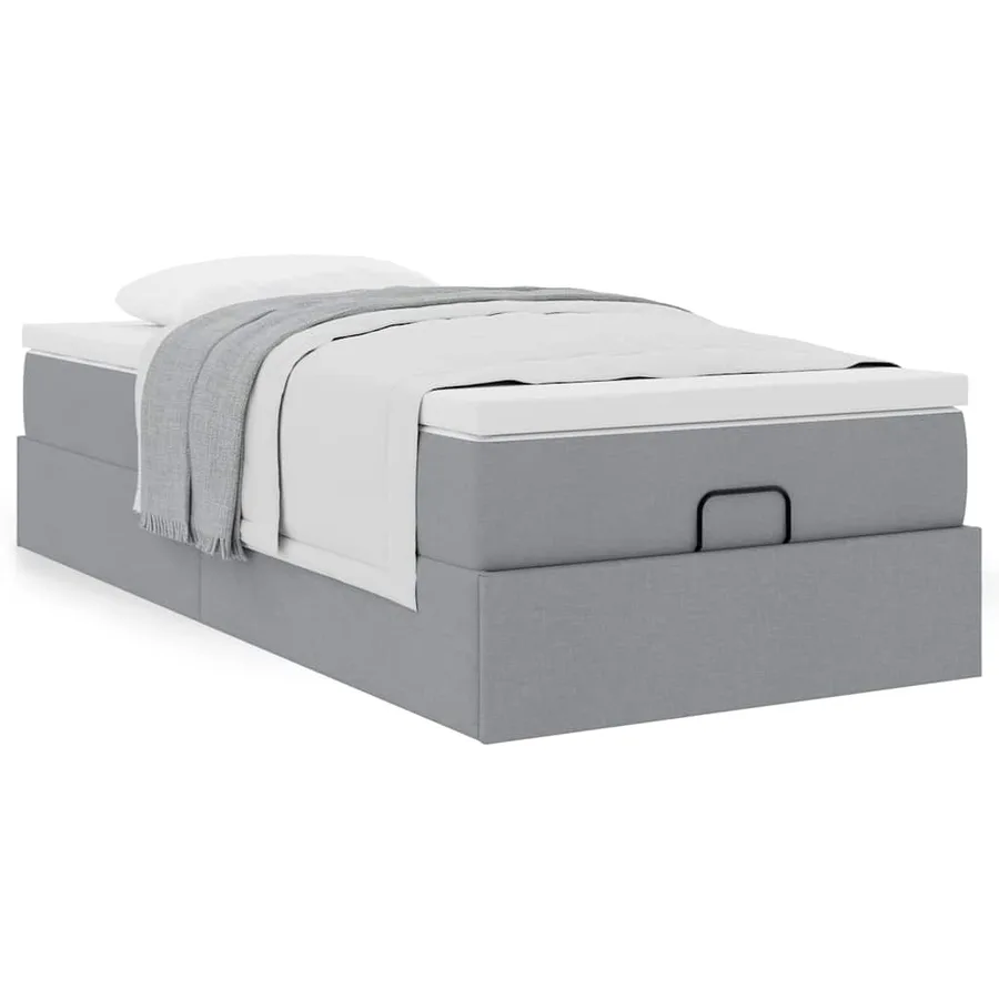 Cadre de lit ottoman et matelas gris clair 100x200 cm tissu - 4