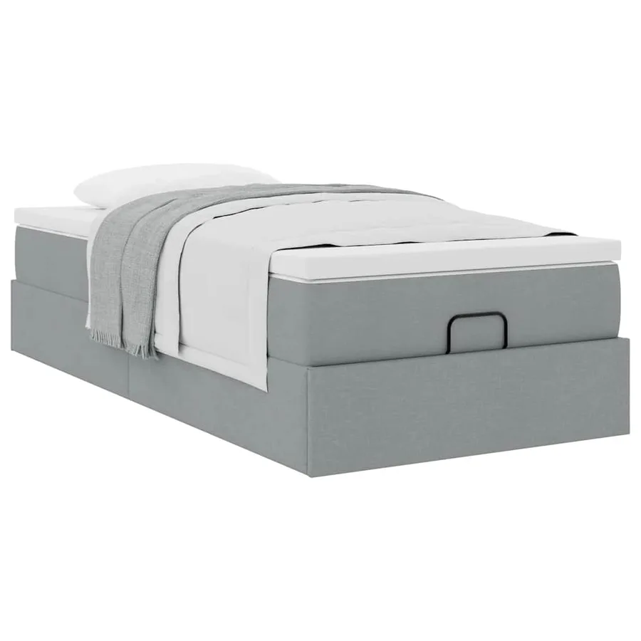 Cadre de lit ottoman et matelas gris clair 100x200 cm tissu - 5
