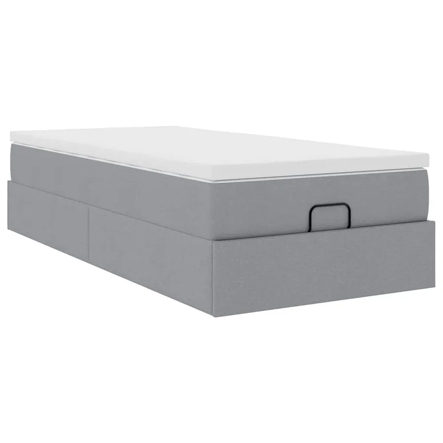 Cadre de lit ottoman et matelas gris clair 100x200 cm tissu - 6