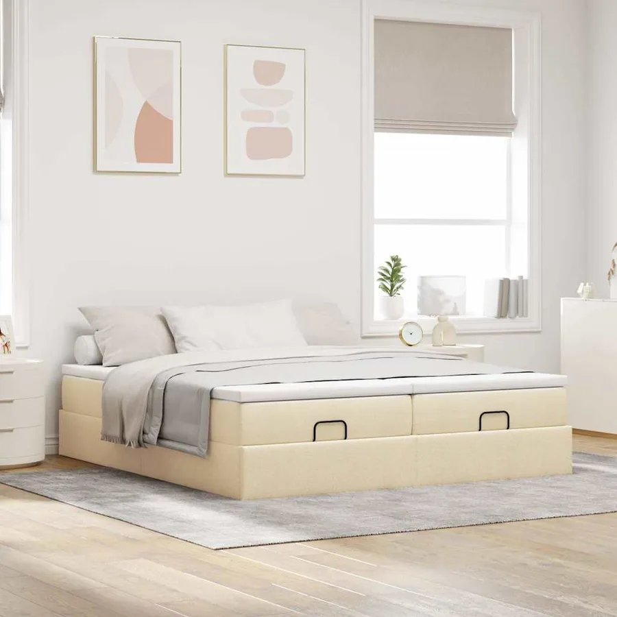Cadre de lit ottoman avec matelas crème 180x200 cm tissu - 3