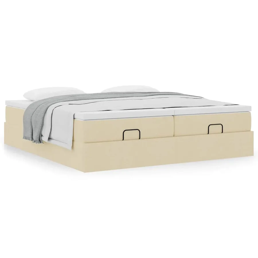 Cadre de lit ottoman avec matelas crème 180x200 cm tissu - 4