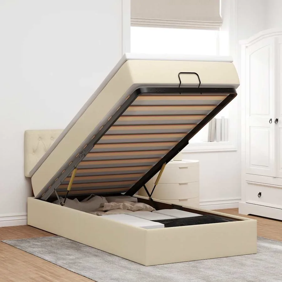 Lit ottoman avec matelas crème 90x200 cm tissu