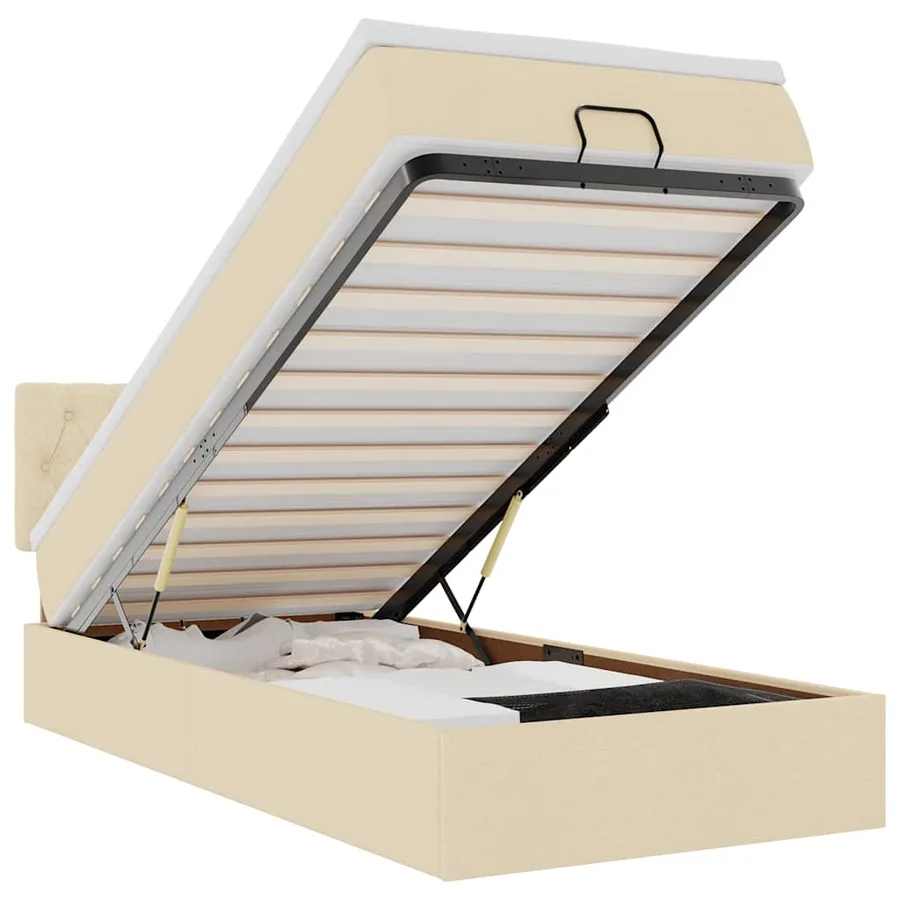 Lit ottoman avec matelas crème 90x200 cm tissu - 2
