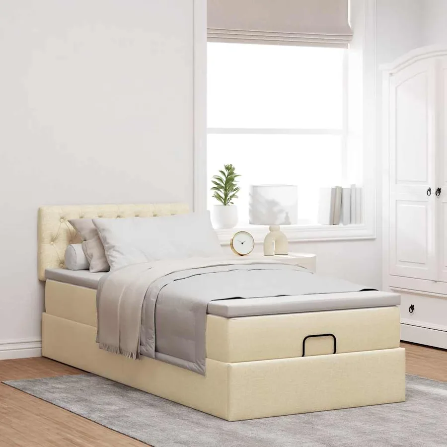 Lit ottoman avec matelas crème 90x200 cm tissu - 3