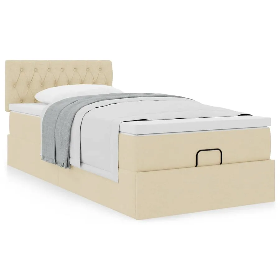 Lit ottoman avec matelas crème 90x200 cm tissu - 4