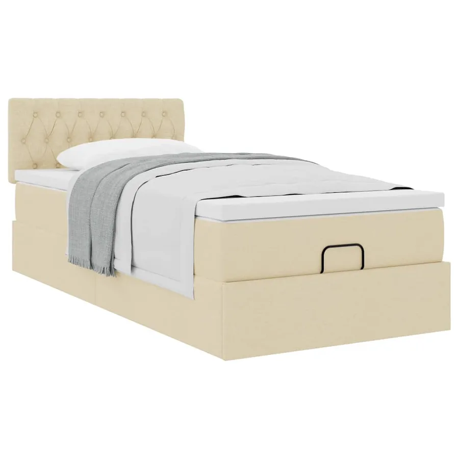 Lit ottoman avec matelas crème 90x200 cm tissu - 5