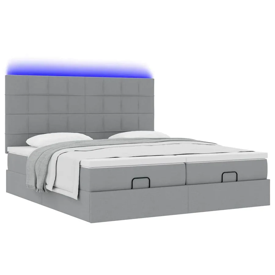 Cadre de lit ottoman et matelas gris clair 200x200cm tissu - 6