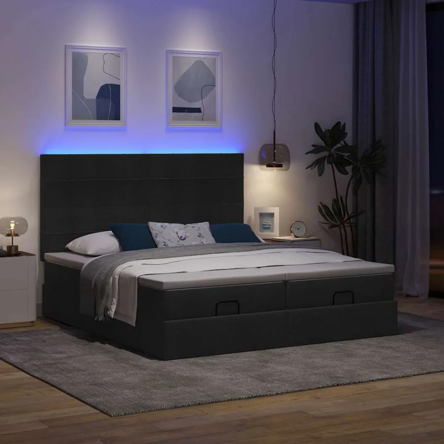 Cadre de lit ottoman avec matelas noir 180x200cm tissu - 3