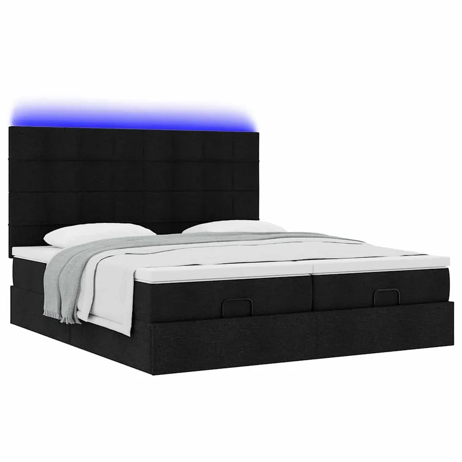 Cadre de lit ottoman avec matelas noir 180x200cm tissu - 6