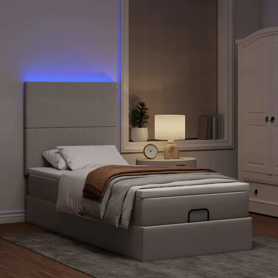 Lit ottoman avec matelas et LED taupe 90x200 cm tissu - 3
