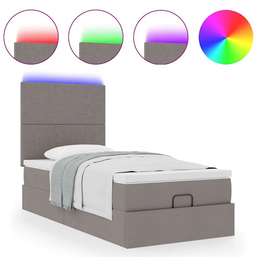 Lit ottoman avec matelas et LED taupe 90x200 cm tissu - 5