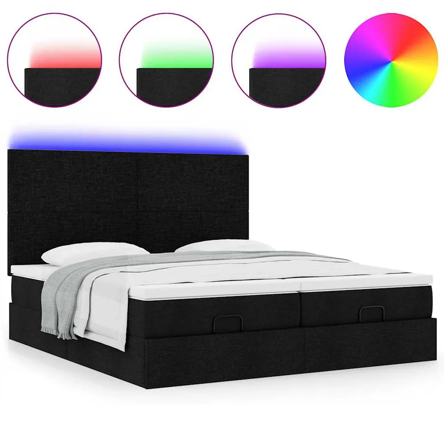 Cadre de lit ottoman avec matelas noir 180x200cm tissu - 5