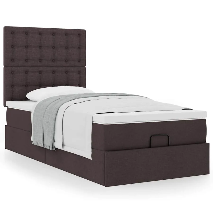 Lit ottoman avec matelas marron foncé 90x200 cm tissu - 4