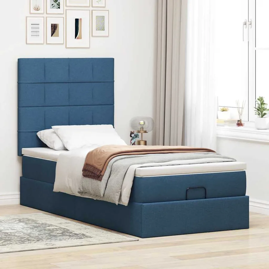 Lit ottoman avec matelas bleu 90x200 cm tissu - 3