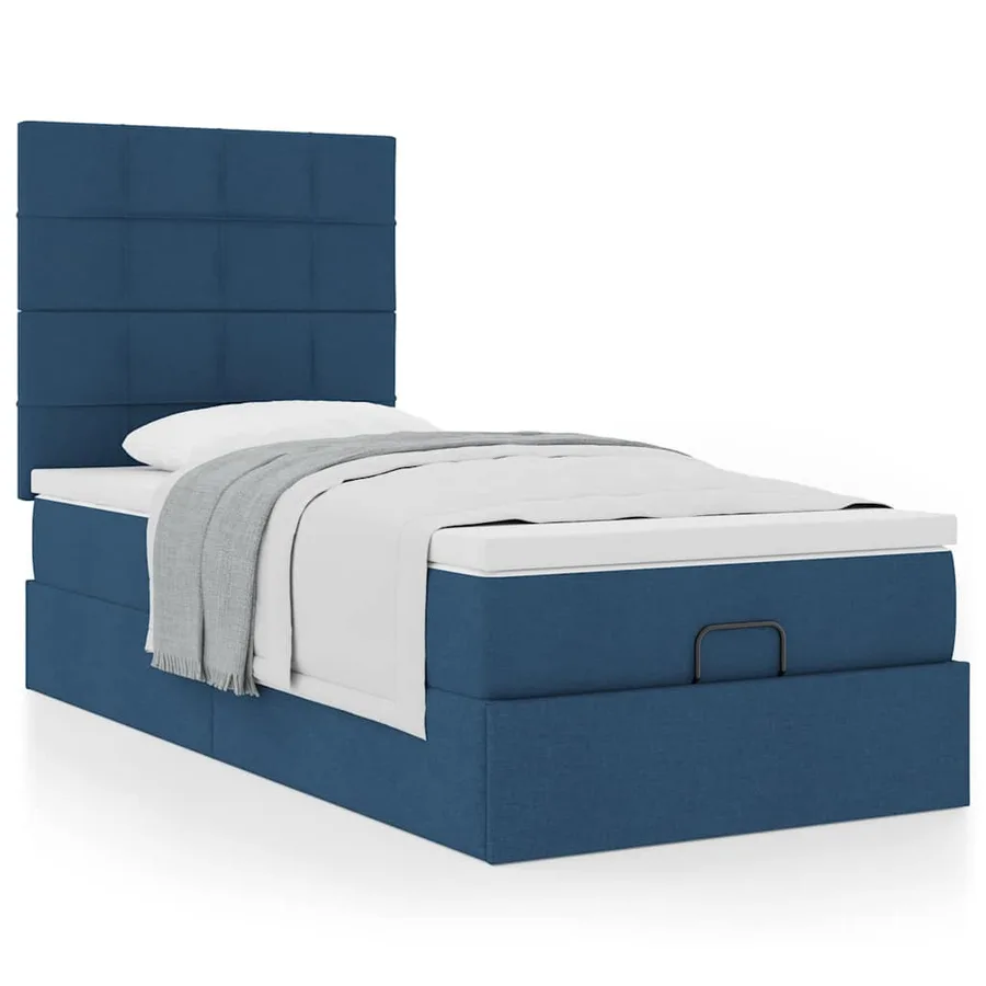 Lit ottoman avec matelas bleu 90x200 cm tissu - 4