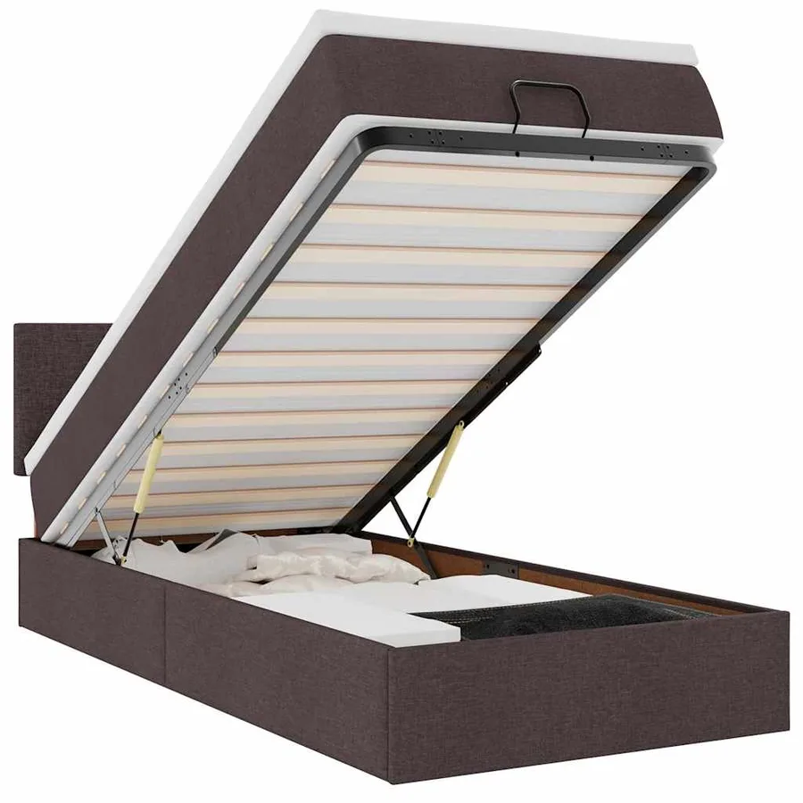 Lit ottoman avec matelas et LED marron foncé 90x200 cm tissu - 2