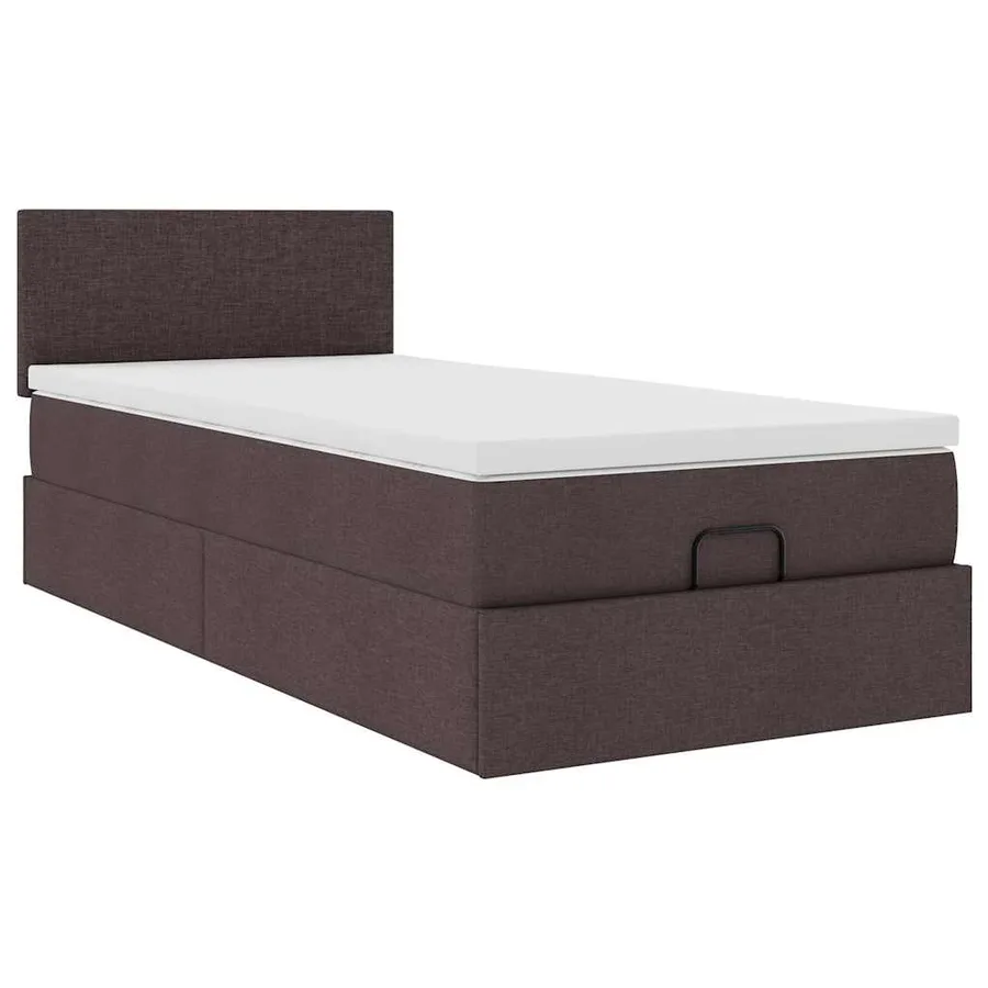 Lit ottoman avec matelas et LED marron foncé 90x200 cm tissu - 7