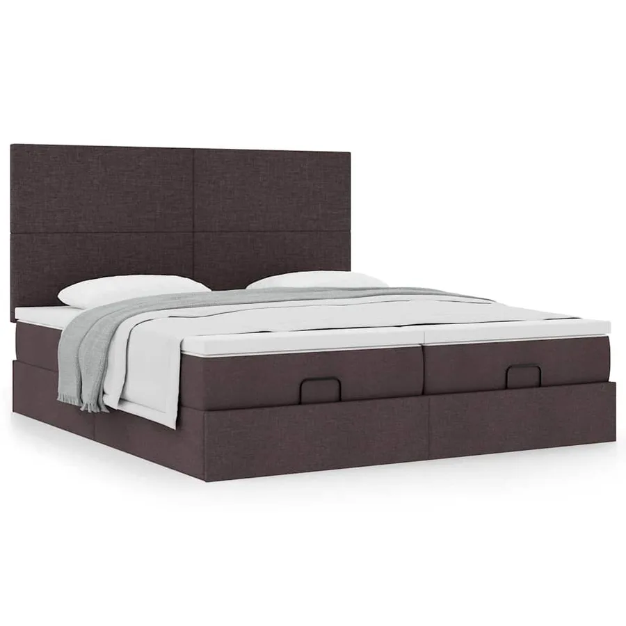 Cadre de lit ottoman avec matelas marron foncé 180x200 cm tissu - 4