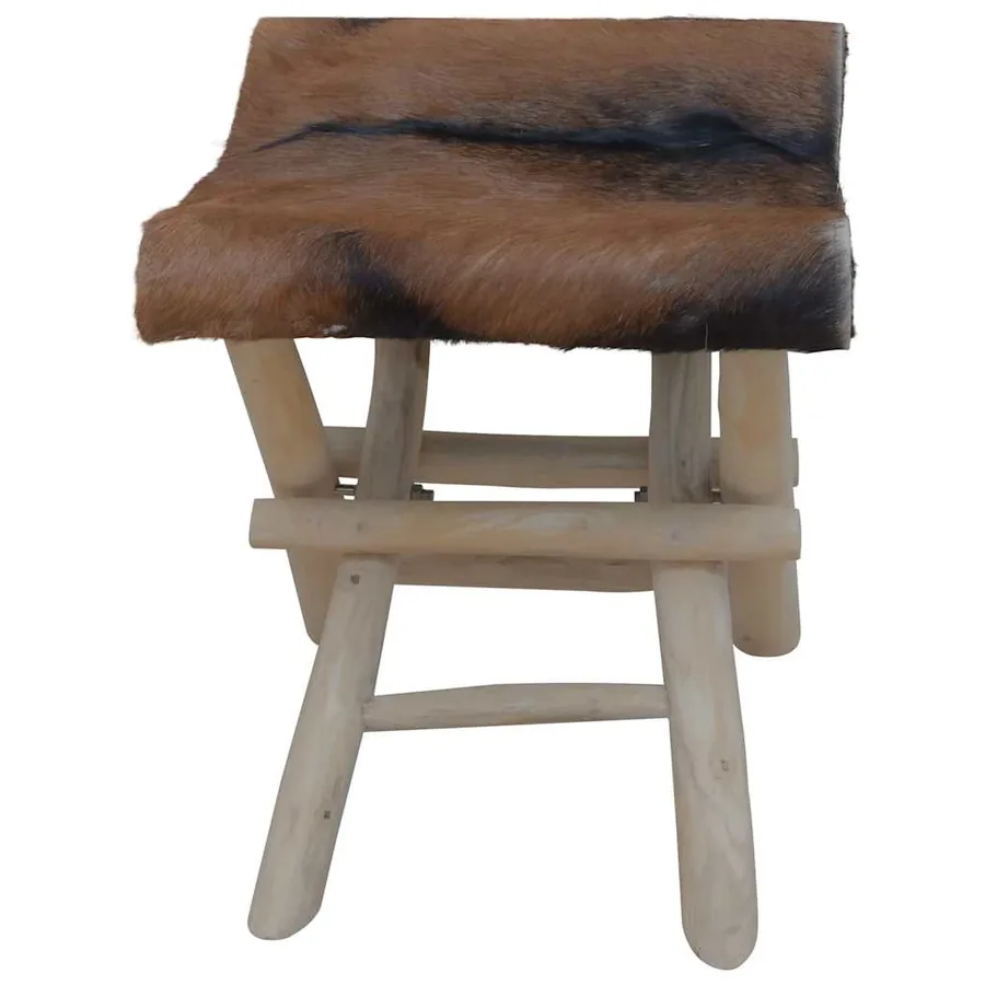 Tabouret pliable cuir de chèvre et bois de teck massif - 3