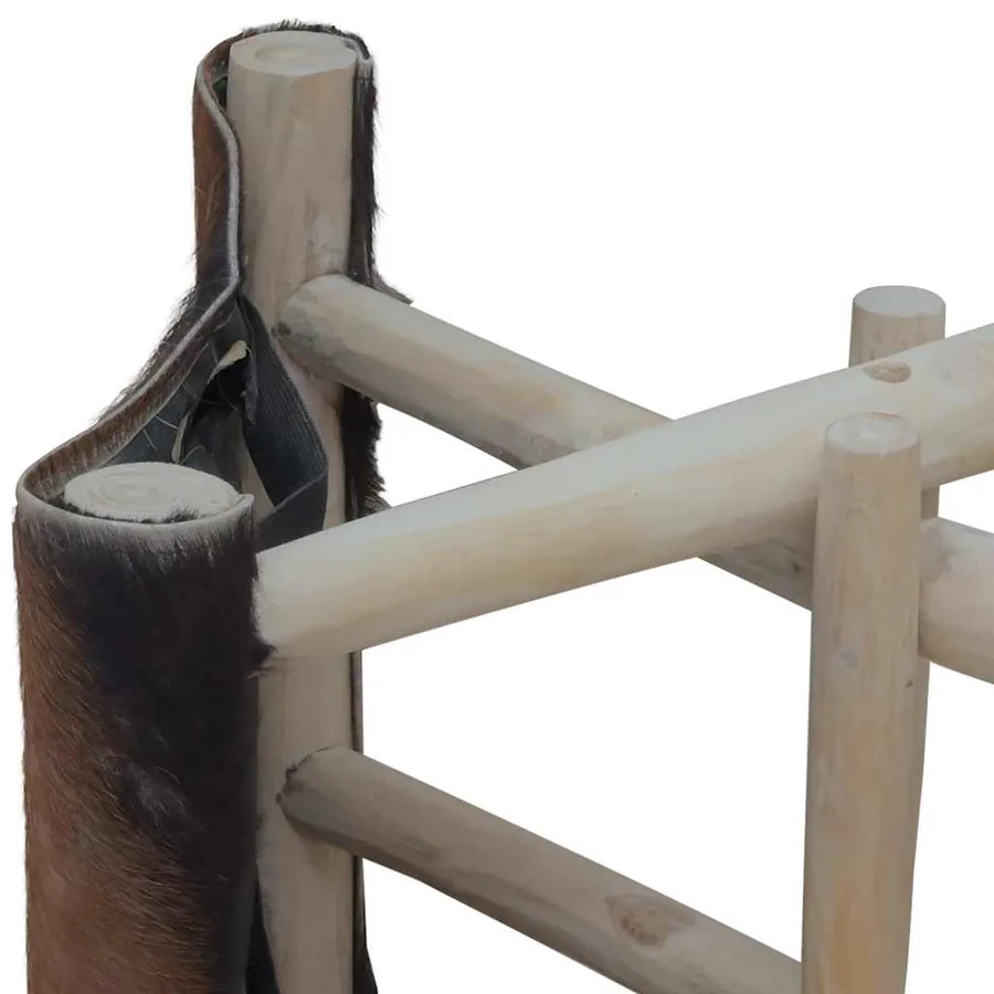 Tabouret pliable cuir de chèvre et bois de teck massif - 5
