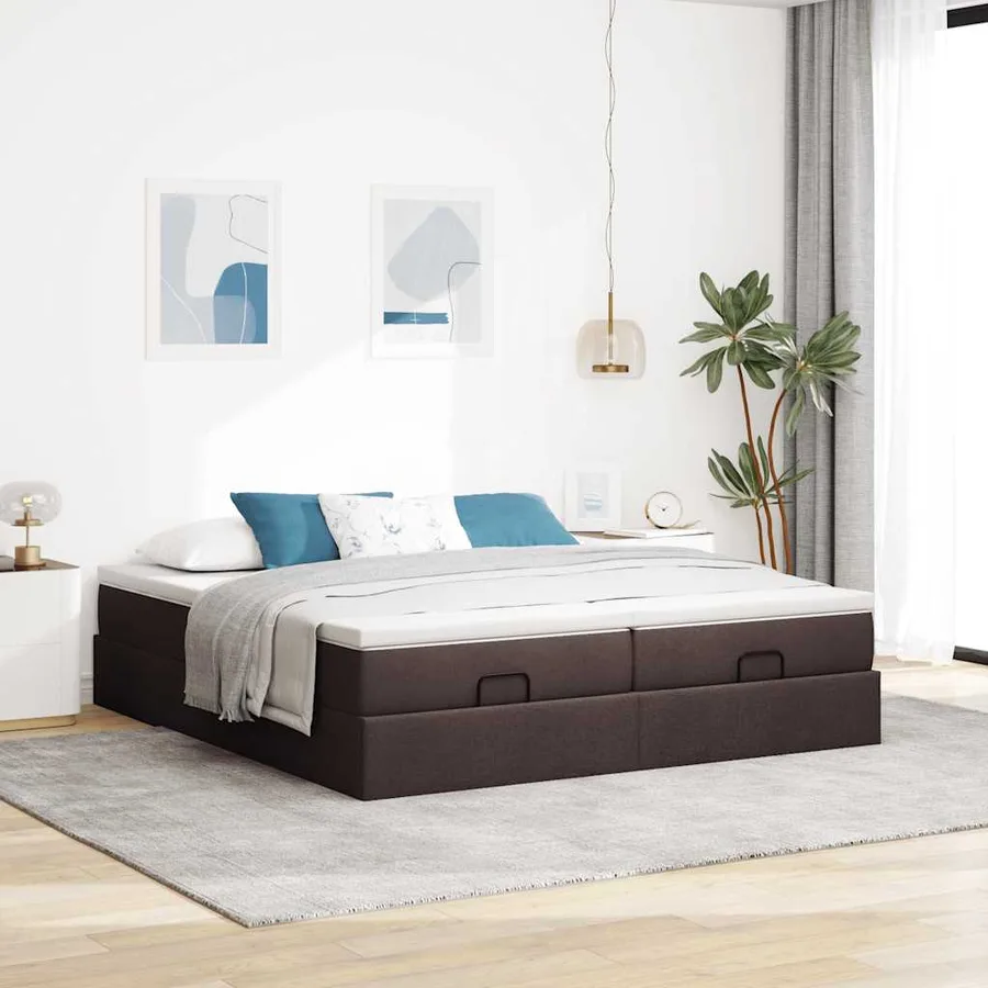 Cadre de lit ottoman avec matelas marron foncé 180x200 cm tissu - 3