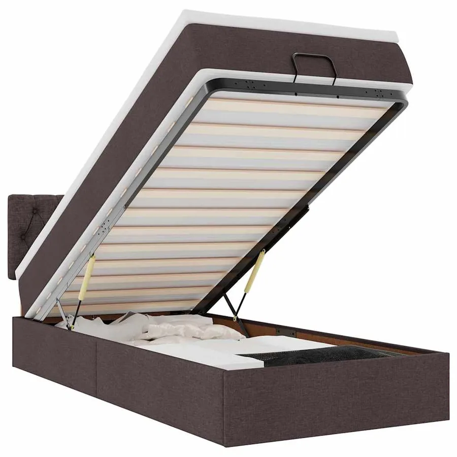 Lit ottoman avec matelas marron foncé 90x200 cm tissu - 2