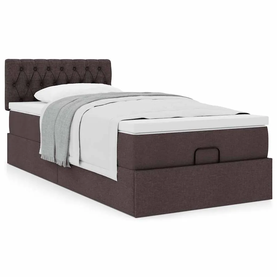 Lit ottoman avec matelas marron foncé 90x200 cm tissu - 4